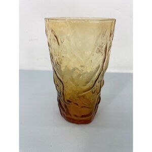 Vintage MCM Seneca Driftwood Crinkle Textured Glass Tumbler Brown Amber 12oz